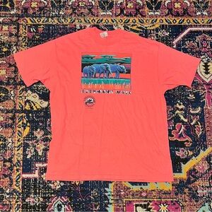 Vintage Elephant Walk Graphic T-Shirt Mens XL Pink Endangered Species USA Hanes